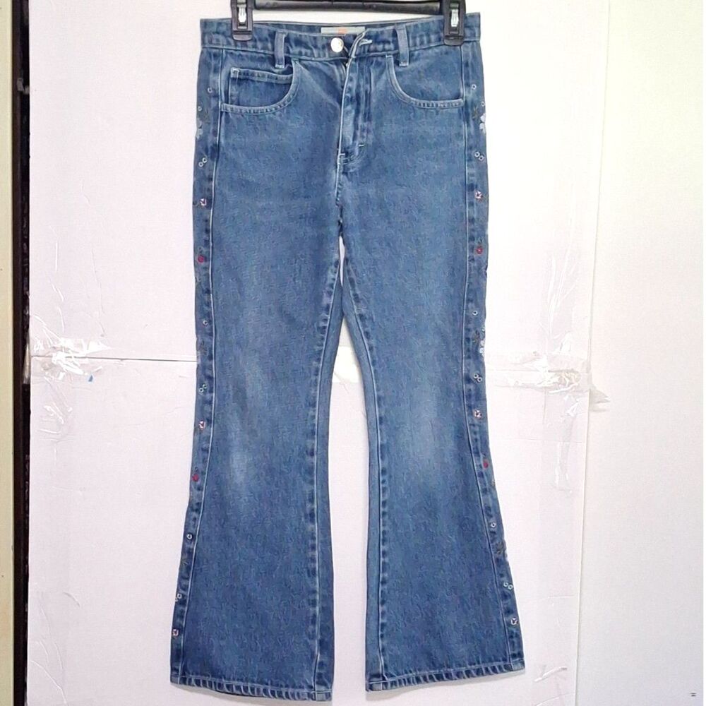 Gasoline Girl's Jeans Embroidered Flare Leg Boho Hippie Free Spirit Eclectic 12